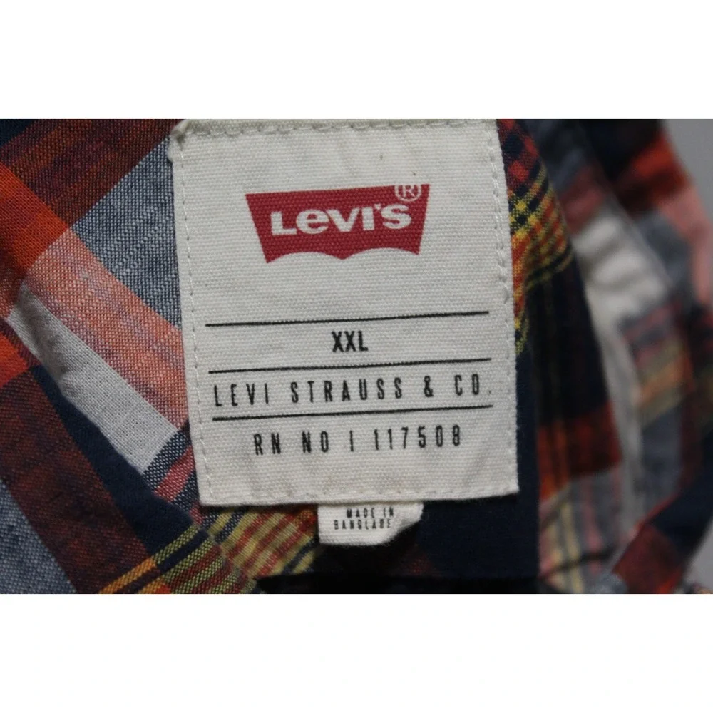 Levi Strauss Blue Shirt Men XXL Button Down Madra Plaid Casual Pearl Snap